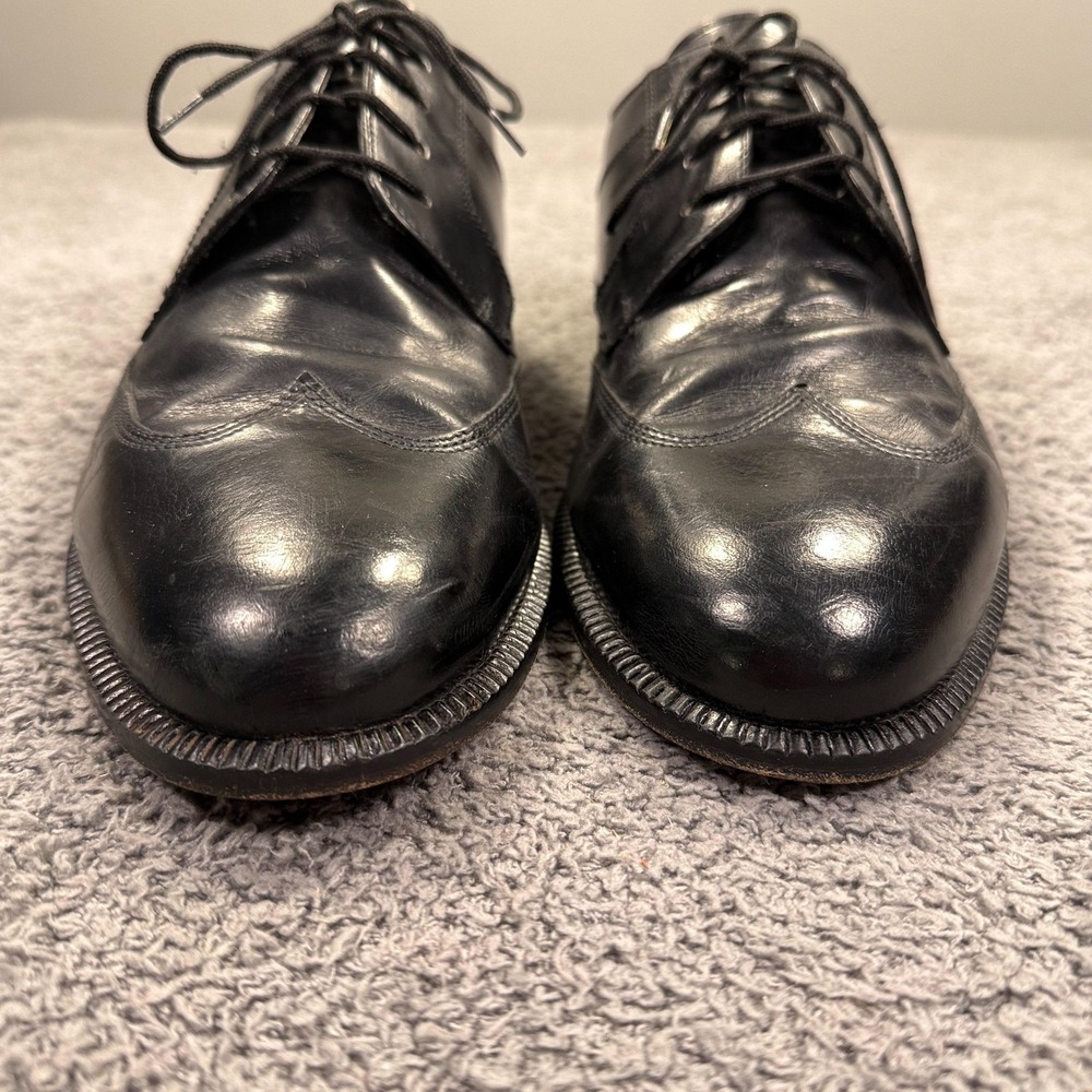 Stanley Blacker‎ Wingtip Oxford Shoes Mens 11 Black Leather Hand Made in Italy - Picture 3 of 12